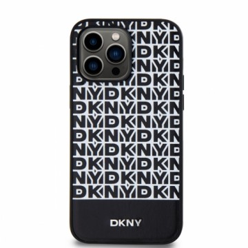 DKNY PU Leather Repeat Pattern Bottom Stripe MagSafe Case for iPhone 15 Pro Max Black