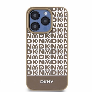 DKNY PU Leather Repeat Pattern Bottom Stripe MagSafe Case for iPhone 15 Pro Brown