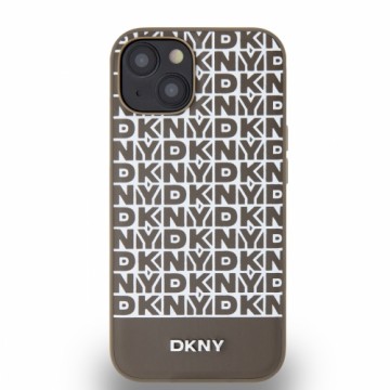 DKNY PU Leather Repeat Pattern Bottom Stripe MagSafe Case for iPhone 15 Brown