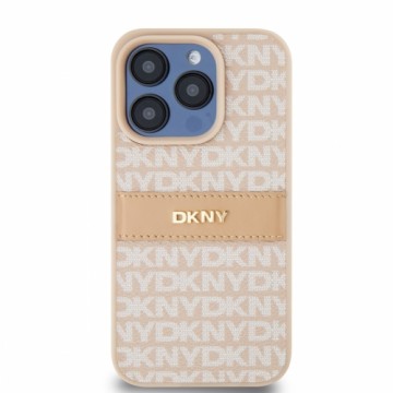 DKNY PU Leather Repeat Pattern Tonal Stripe Case for iPhone 15 Pro Pink