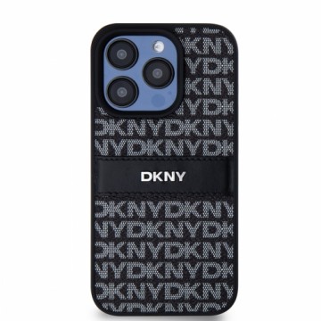 DKNY PU Leather Repeat Pattern Tonal Stripe Case for iPhone 15 Pro Black