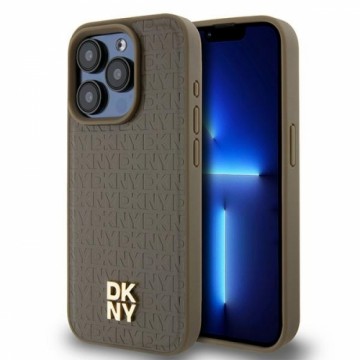 DKNY DKHMP14LPSHRPSW iPhone 14 Pro 6.1" brązowy|brown hardcase Leather Pattern Metal Logo MagSafe