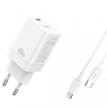 XO wall charger CE10 PD 65W 1x USB-C white + USB-C - Lightning cable