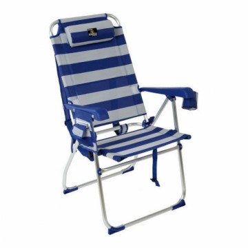 Bigbuy Outdoor Saliekams Krēsls ar Galvas Balstu Zils/Balts Strīpains