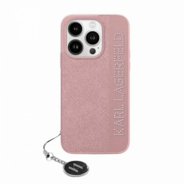 Karl Lagerfeld KLHCP15SPSAKDGCP iPhone 15 | 14 | 13 6.1" różowy|pink hardcase Saffiano Rhinestones & Charm