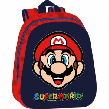 3D Bērnu soma Super Mario Sarkans Tumši Zils 27 x 33 x 10 cm